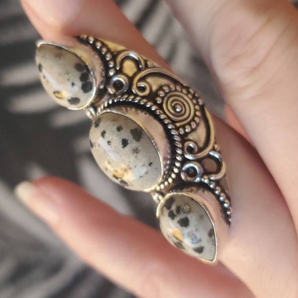 New Dalmatian Jasper Silver Statement Ring. - Picture 3 of 16